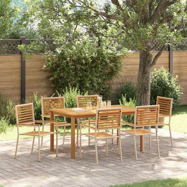 vidaXL Set da Pranzo per Giardino 7 pcs Beige Legno di Acacia Massello
