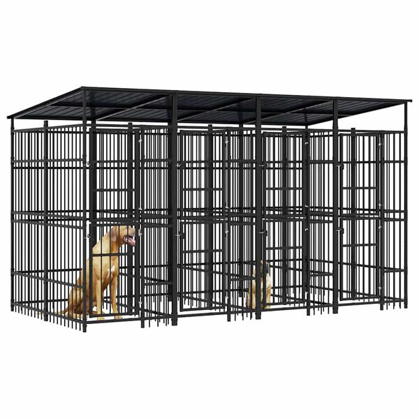 vidaXL Gabbia per Cani da Esterno con Tetto in Acciaio 7,37 m&sup2;