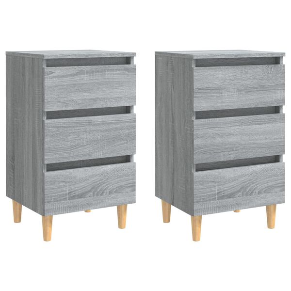 vidaXL Comodini Gambe in Legno Massello 2 pz Grigio Sonoma 40x35x69 cm
