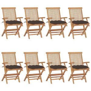 vidaXL Sedie pieghevoli con cuscini color tortora, 8 pezzi, in legno massello di teak.