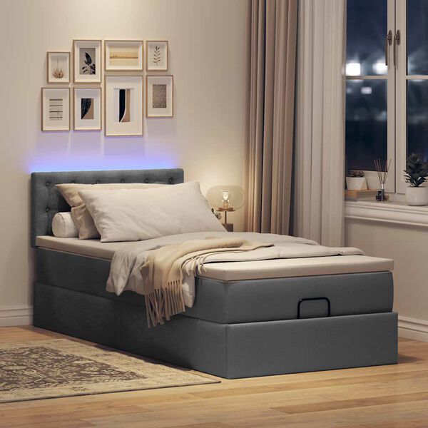 vidaXL Pouf Letto con Materasso e LED Grigio Scuro 80x200cm in Tessuto