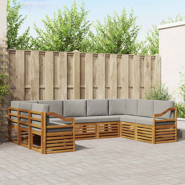 vidaXL Set divani con cuscino 9 pcs Grigio Naturale e Chiaro
