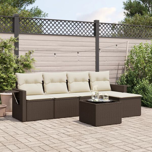 vidaXL Set Divano da Giardino 6 pz con Cuscini Marrone in Polyrattan
