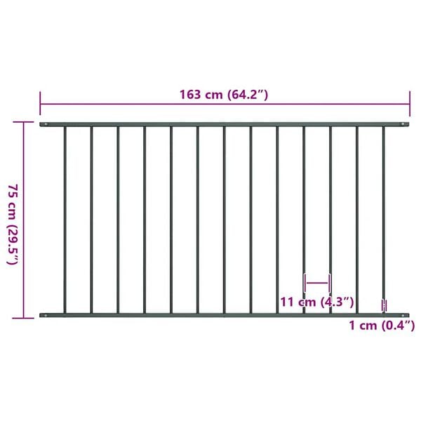 vidaXL Pannello di recinzione in acciaio verniciato a polvere 1,63x0,75 m antracite