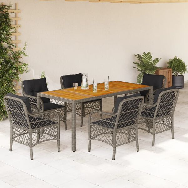 vidaXL Set da Pranzo da Giardino 7 pz con Cuscini in Polyrattan Grigio