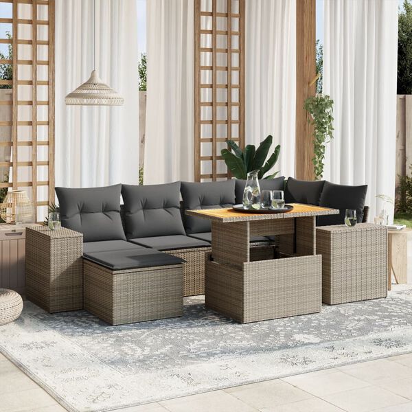 vidaXL Set Divani da Giardino 7 pz con Cuscini Grigio in Polyrattan