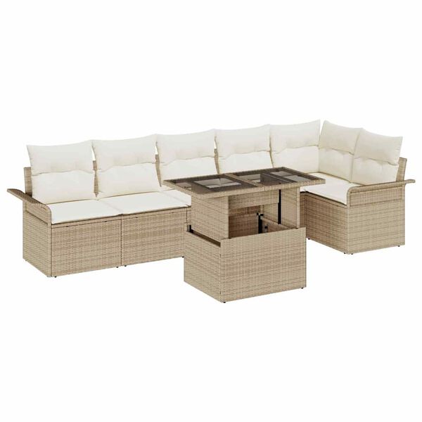 vidaXL Set Divano da Giardino con cuscino 7 pcs Beige Poly Rattan