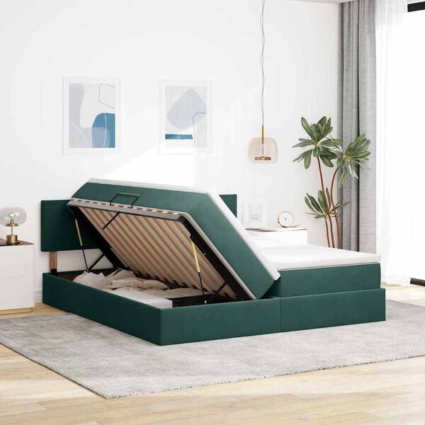 vidaXL Letto con Contenitore con materasso Verde Scuro 90 x 200 cm