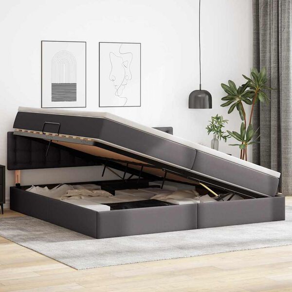 vidaXL Letto con contenitore e materasso Grigio 200 x 200 cm