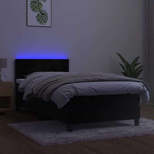 vidaXL Letto a Molle con Materasso e LED Nero 80x200 cm in Velluto
