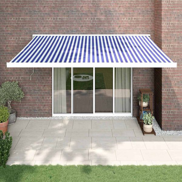 vidaXL Tenda da Sole Retrattile Blu e Bianca 4x3 m Tessuto e Alluminio