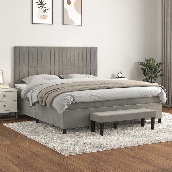 vidaXL Giroletto a Molle con Materasso Grigio Chiaro 160x200cm Velluto