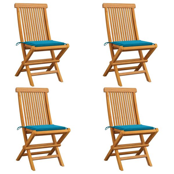 vidaXL Sedie da Giardino con Cuscini Blu 4 pz Massello di Teak