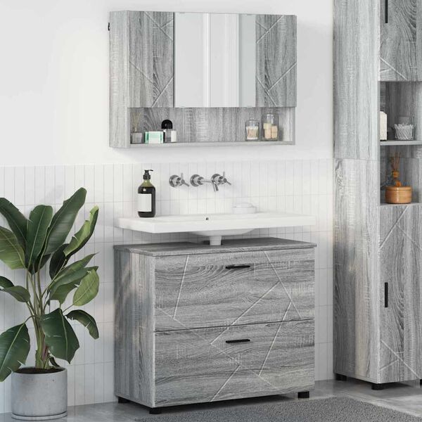 vidaXL Set di mobili per il bagno con cassetto 2 pcs Grigio Sonoma