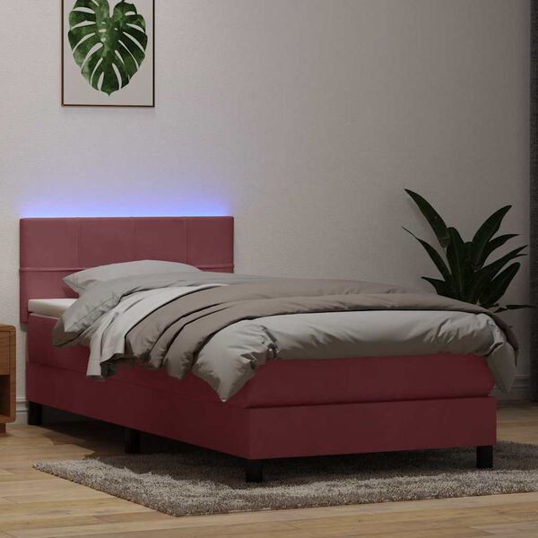 vidaXL Letto a Molle con Materasso e LED Rosa 80x210 cm Velluto