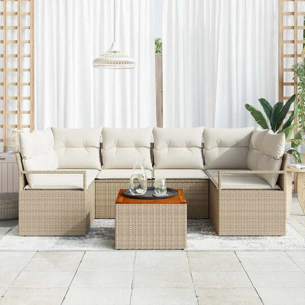 vidaXL Set Divano da Giardino 7 pcs Beige e bianco