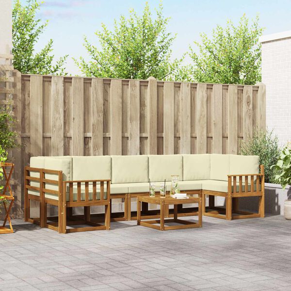 vidaXL Set di divani da esterno con cuscino 8 pcs Naturale e Crema