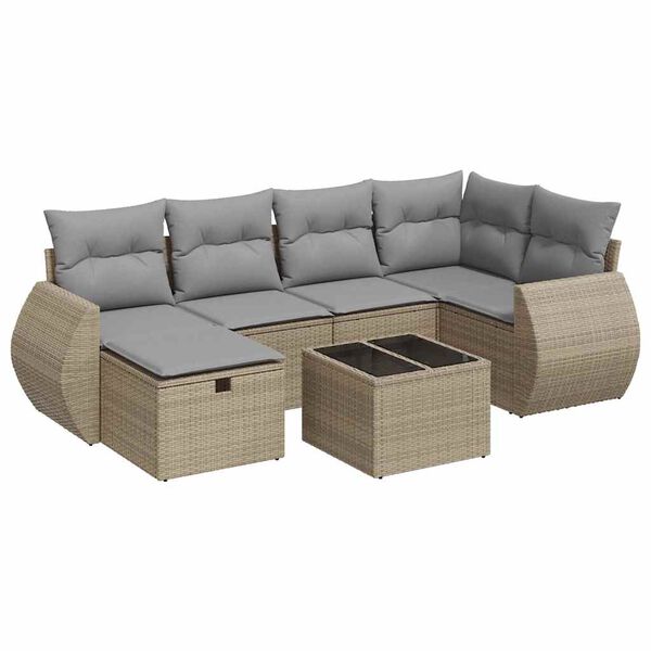 vidaXL Set Divani da Giardino 7 pz con Cuscini Beige in Polyrattan