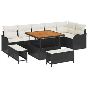 vidaXL Set Divano da Giardino 9 pz 8-Numero di posti Nero e Crema