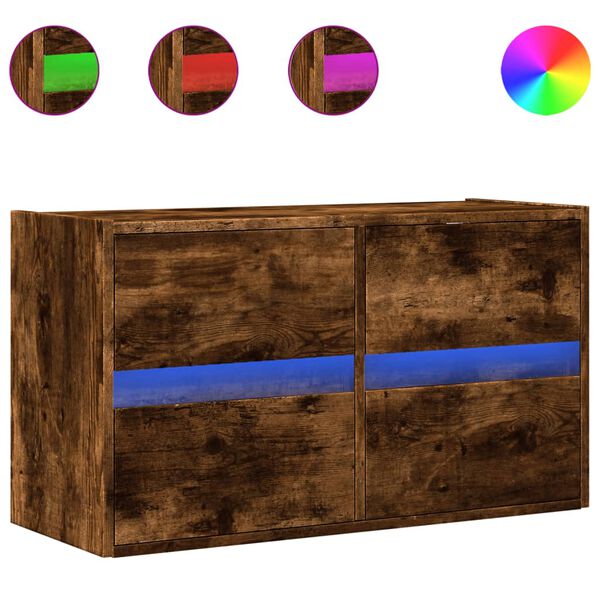 vidaXL Mobile TV a Parete con Luci LED Rovere Fumo 80x31x45 cm