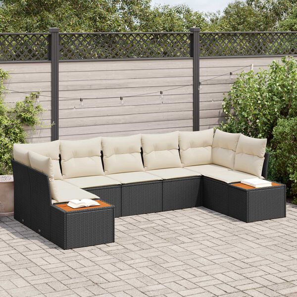 vidaXL Set Divano da Giardino 7 pcs Nero e Crema Polyrattan
