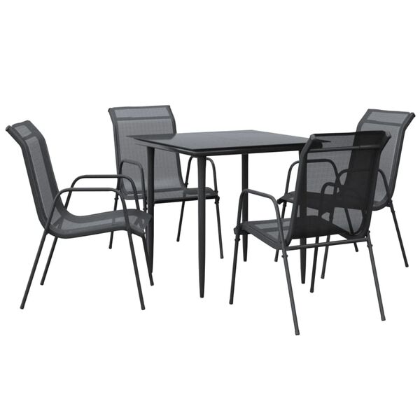 vidaXL Set da Pranzo da Giardino 5 pz Nero in Acciaio e Textilene