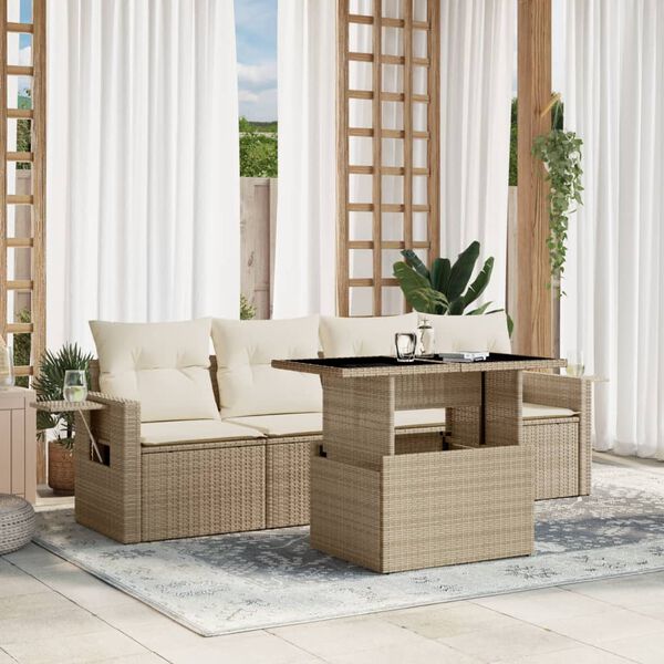 vidaXL Set Divano da Giardino 5 pz con Cuscini Beige in Polyrattan