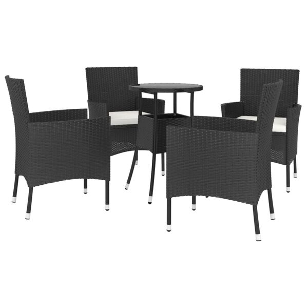 vidaXL Set Bistrò da Giardino 5 pz con Cuscini in Polyrattan Nero