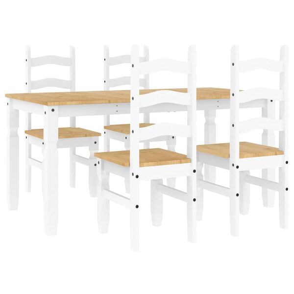 vidaXL Set da Pranzo 5 pz Panama Bianco in Legno Massello di Pino