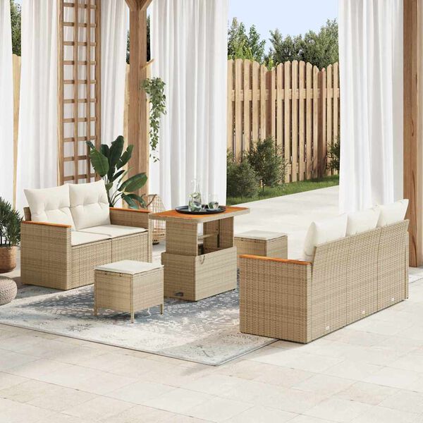 vidaXL Set Divano da Giardino con cuscino Beige Poly Rattan