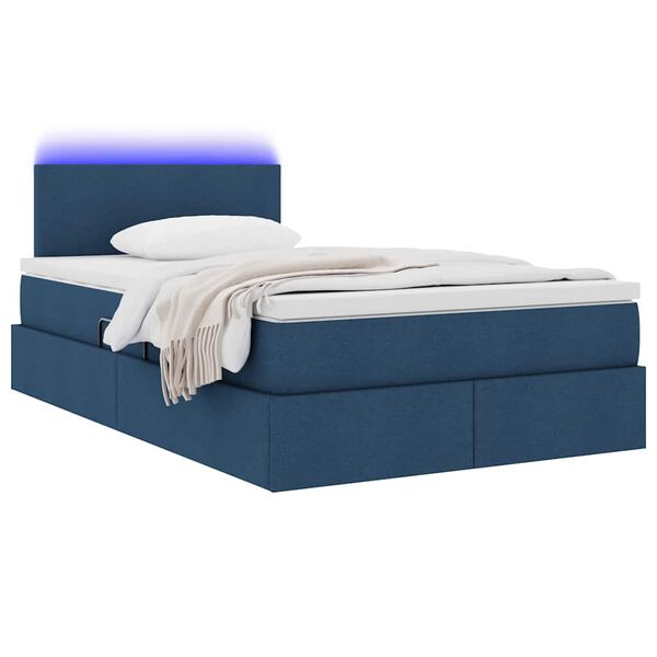 vidaXL Letto con contenitore e LED con led Blu 120 x 200 cm Tessuto