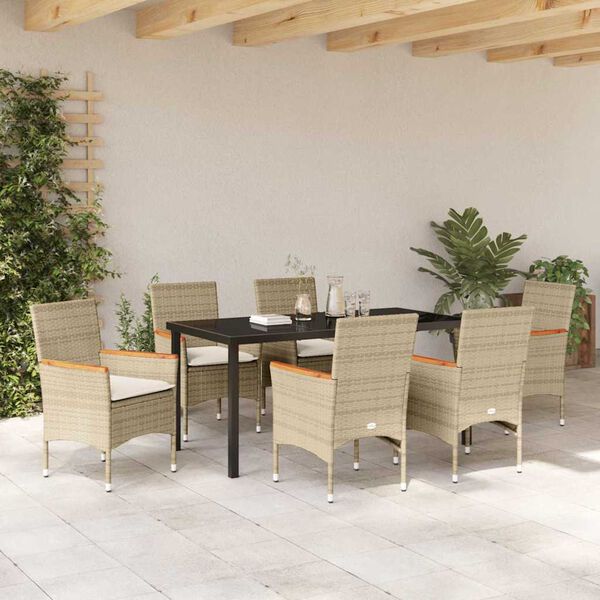 vidaXL Set da Pranzo per Giardino con cuscino 7 pcs Beige polyrattan