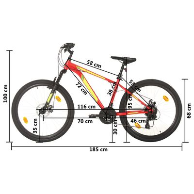 vidaXL Mountain Bike 21 Speed 27,5" Ruote 38 cm Rosso