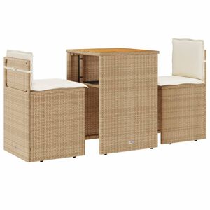 vidaXL Set da Bistr&ograve; 3 pz con Cuscini Beige in Polyrattan