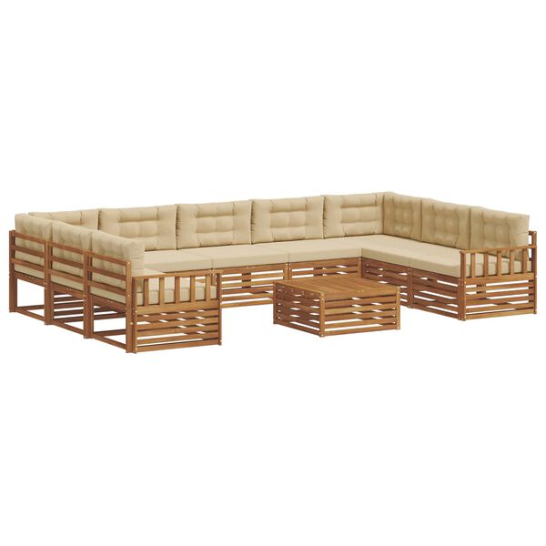 vidaXL Set divani 10 pcs Naturale e Beige Legno di Acacia Massello