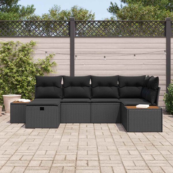 vidaXL Set Divano da Giardino con cuscino Nero polyrattan
