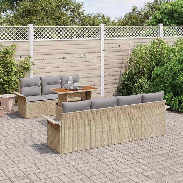 vidaXL Set Divano da Giardino 8 pcs Beige Poly Rattan