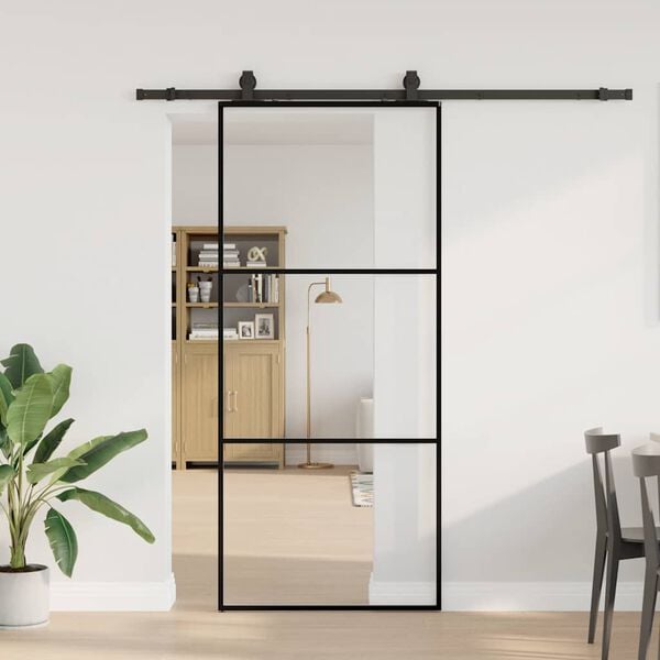 vidaXL Porta Scorrevole con Ferramenta Nera 90x205 cm in Vetro ESG