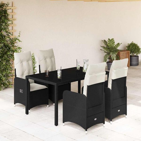 vidaXL Set Bistr&ograve; da Giardino 5 pz con Cuscini in Polyrattan Nero