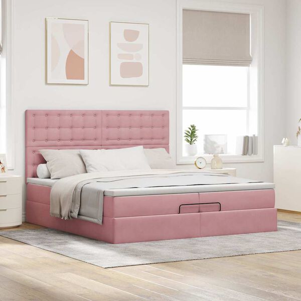vidaXL Struttura Letto Pouf con Materassi Rosa 200x200 cm Velluto
