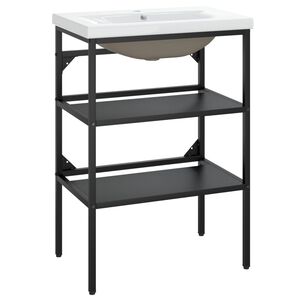 vidaXL Telaio per Lavabo da Bagno con Lavabo Integrato Nero in Ferro