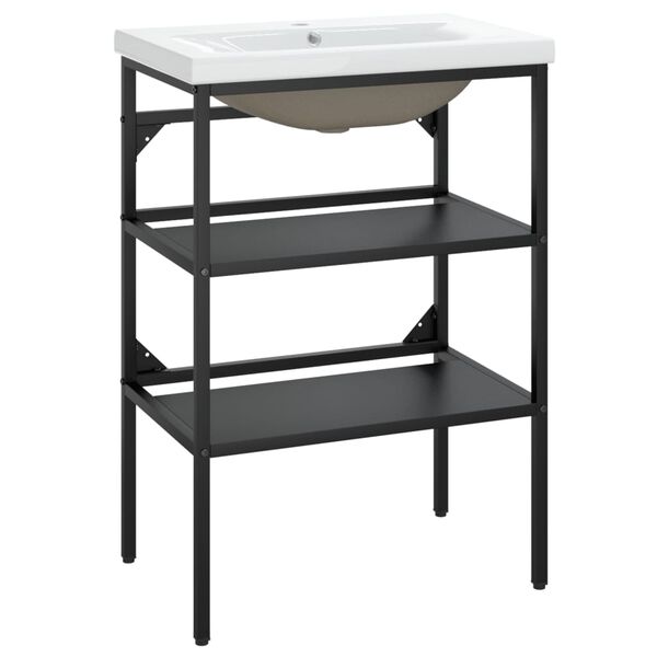 vidaXL Telaio per Lavabo da Bagno con Lavabo Integrato Nero in Ferro