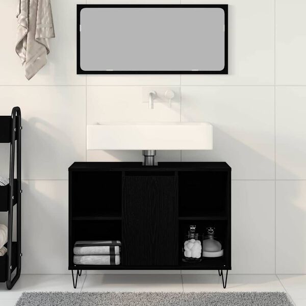 vidaXL Mobile da Bagno Nero 80 x 33 x 60 cm Legno multistrato