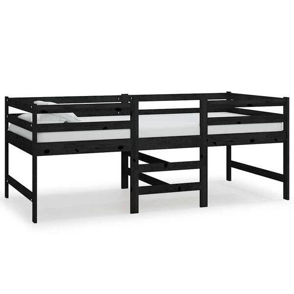 vidaXL Letto Medio-Alto Nero in Legno Massello di Pino 90x200 cm