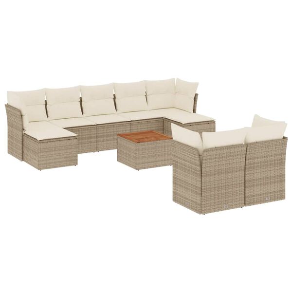 vidaXL Set Divano da Giardino 10 pz con Cuscini Beige in Polyrattan