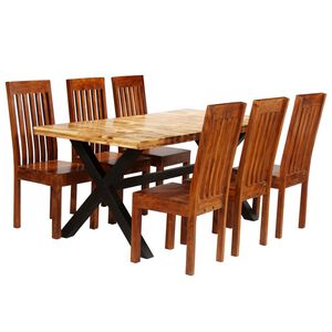 vidaXL Set Tavolo da Pranzo 7 pz Legno Massello di Acacia e Mango