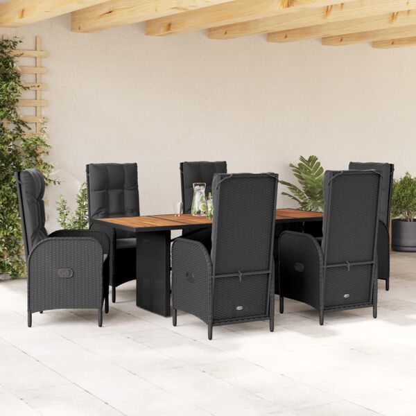 vidaXL Set da Pranzo da Giardino 9 pz con Cuscini Nero in Polyrattan