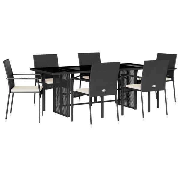 vidaXL Set da Pranzo da Giardino 7 pz Nero con Cuscini in Polyrattan