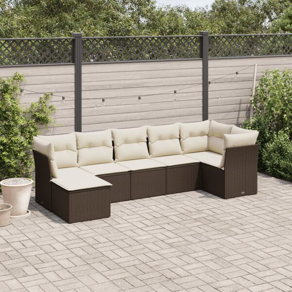 vidaXL Set Divani da Giardino 7 pz con Cuscini Marrone in Polyrattan