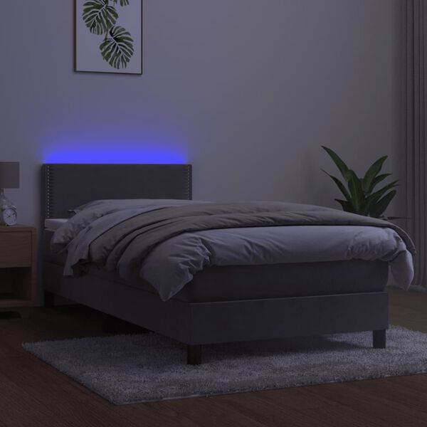 vidaXL Letto a Molle con Materasso e LED Grigio Chiaro 90x200 cm Velluto